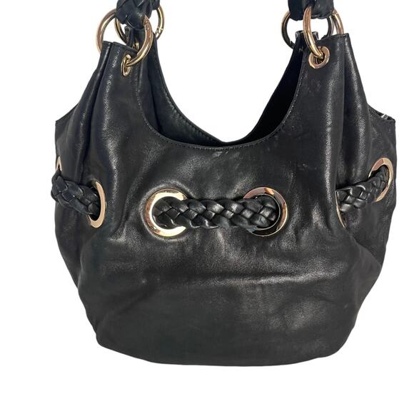 Michael Michael Kors Braided Astor Grommet Large Shoulder Tote Black Leather - Picture 6 of 14